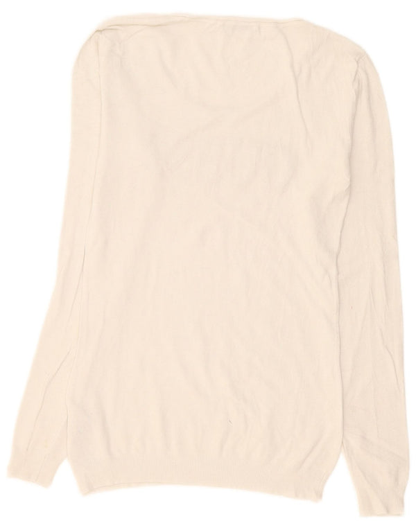 Guess Womens Graphic Boat Neck Jumper Sweater UK 14 Large White Viscose