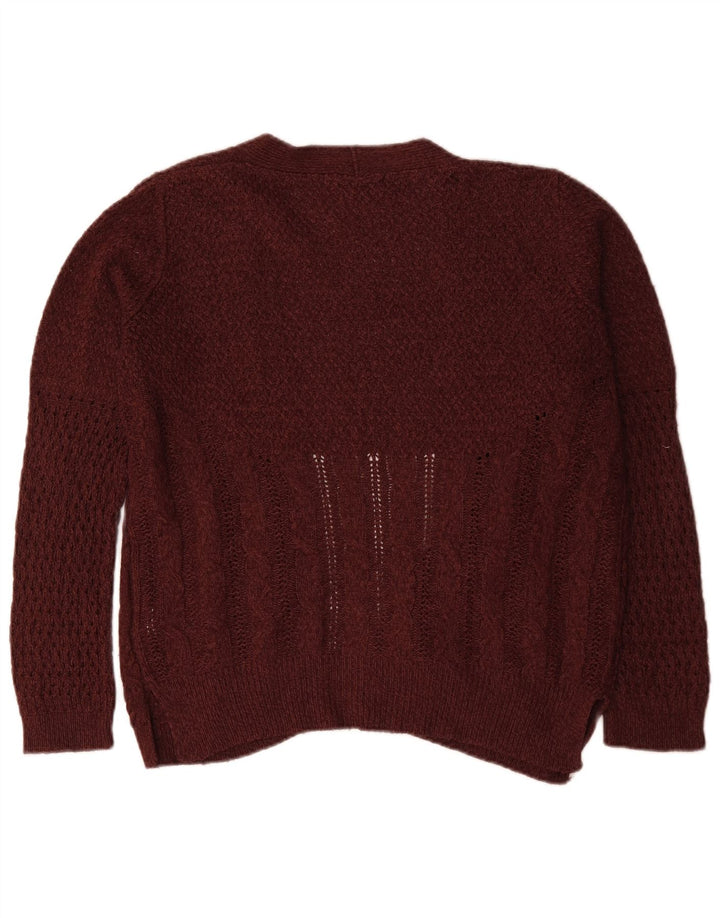 Oasis Womens Oversized Open Cardigan Sweater UK 14 Medium Burgundy Acrylic