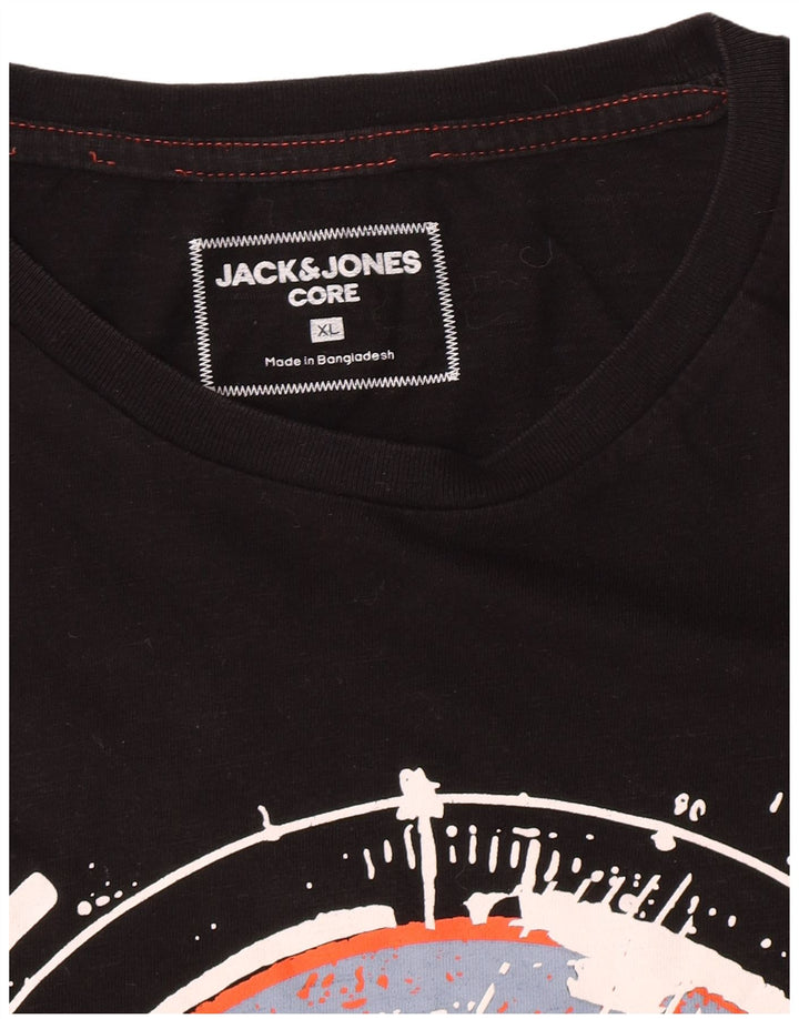 Jack & Jones Mens Graphic T-Shirt Top XL Black