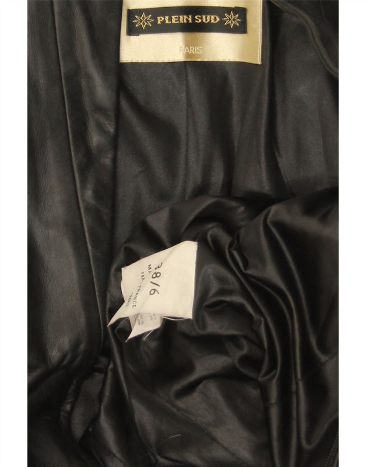 Plein Sud Womens Leather Coat EU 38 Medium Black Leather