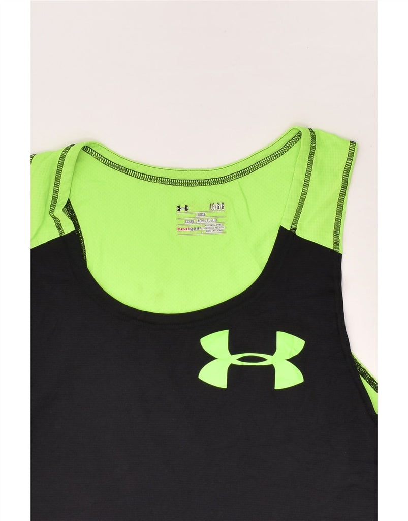 UNDER ARMOUR Womens Heat Gear Vest Top UK 16 Large Black Colourblock | Vintage Under Armour | Thrift | Second-Hand Under Armour | Used Clothing | Messina Hembry 