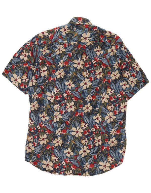 Vintage Mens Hawaii Short Sleeve Slim Fit Shirt Medium Navy Blue Floral