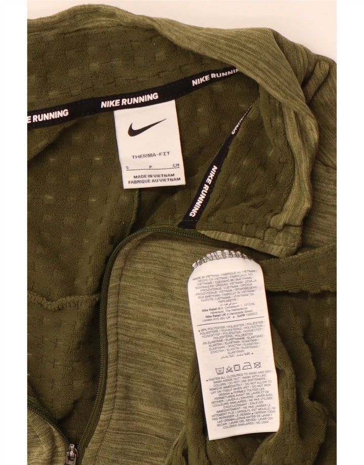 NIKE Mens Therma-Fit Zip Neck Pullover Tracksuit Top Small Khaki Flecked