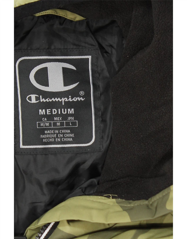 Champion Mens Hooded Pullover Padded Jacket UK 38 Medium Khaki Camouflage