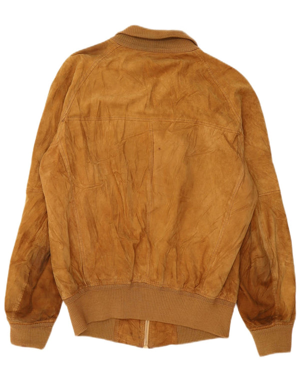 VINTAGE Mens Suede Bomber Jacket UK 38 Medium Beige