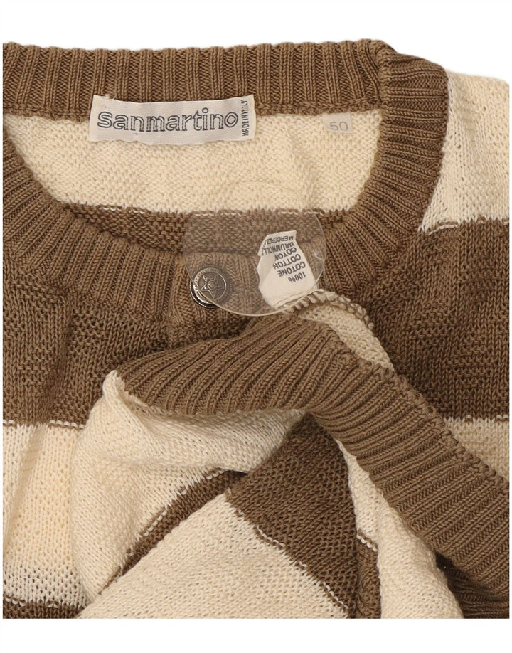 Vintage Womens Button Neck Jumper Sweater IT 50 Medium Brown Striped Cotton