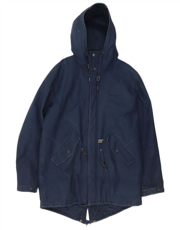 Carhartt Mens Hooded Parka Jacket UK 42 XL Navy Blue Polyester