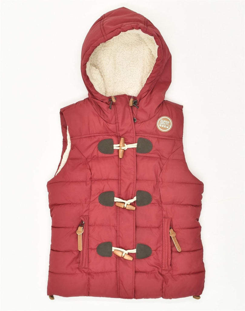 SUPERDRY Womens Hooded Sherpa Padded Gilet UK 10 Small Red Polyester | Vintage Superdry | Thrift | Second-Hand Superdry | Used Clothing | Messina Hembry 