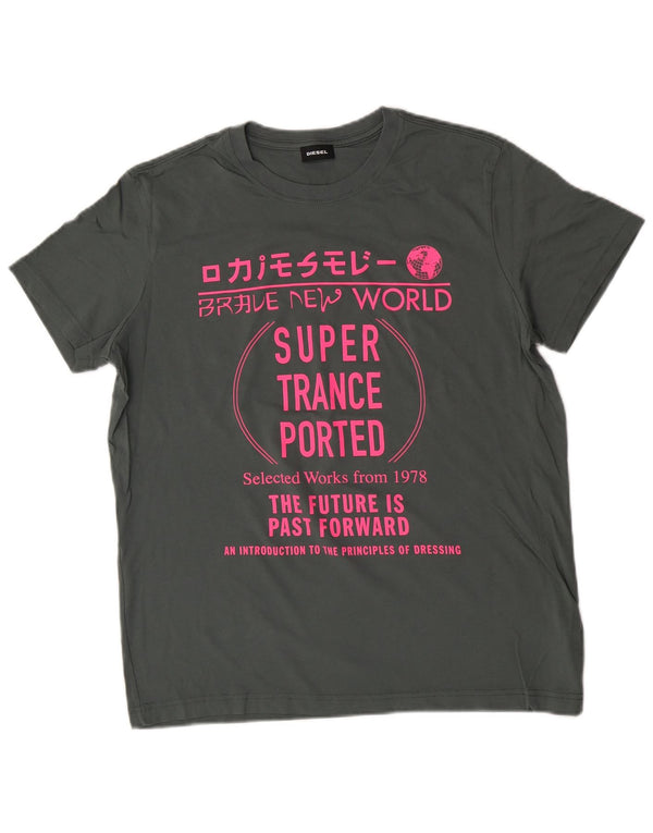 Diesel Womens Graphic T-Shirt Top Large Green Cotton