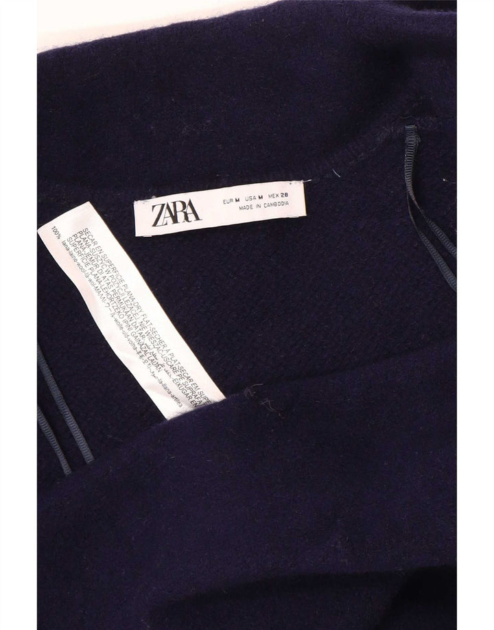 Zara Womens Blazer Jacket UK 14 Medium Navy Blue Wool