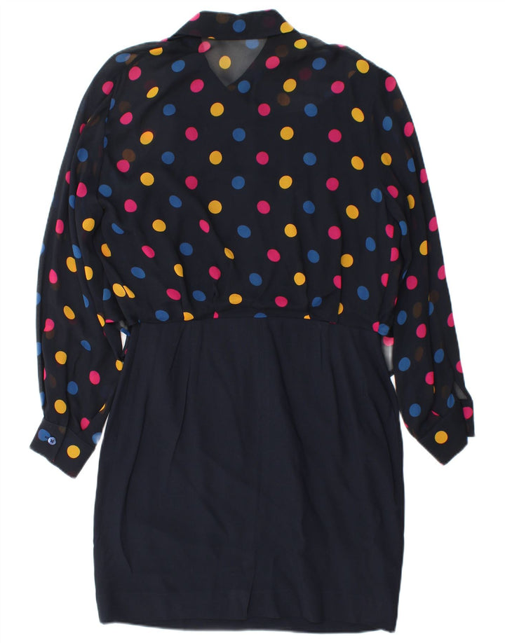 Arezia Womens Front Tie Sheath Dress UK 10 Small Navy Blue Spotted