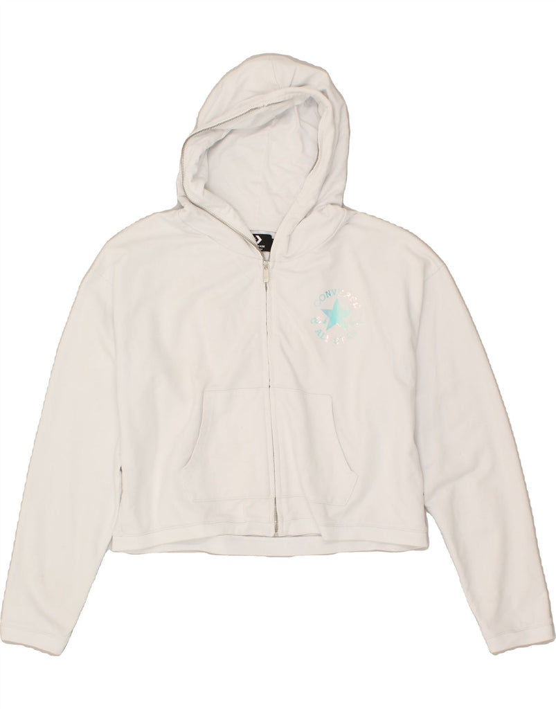 CONVERSE Womens Loose Fit Crop Zip Hoodie Sweater UK 14 Medium White | Vintage Converse | Thrift | Second-Hand Converse | Used Clothing | Messina Hembry 