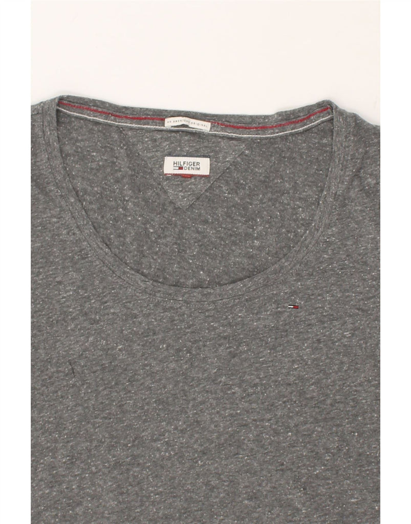 TOMMY HILFIGER Womens T-Shirt Top UK 14 Large Grey Flecked Polyester | Vintage Tommy Hilfiger | Thrift | Second-Hand Tommy Hilfiger | Used Clothing | Messina Hembry 