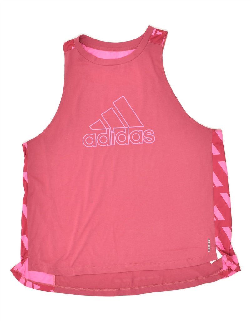 ADIDAS Womens Aeroready Graphic Vest Top UK 16/18 Large Pink Polyester | Vintage Adidas | Thrift | Second-Hand Adidas | Used Clothing | Messina Hembry 