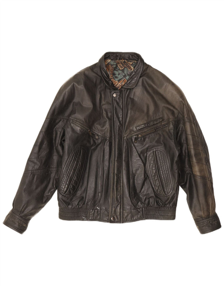 Vintage Mens Leather Jacket IT 48 Medium Black Leather