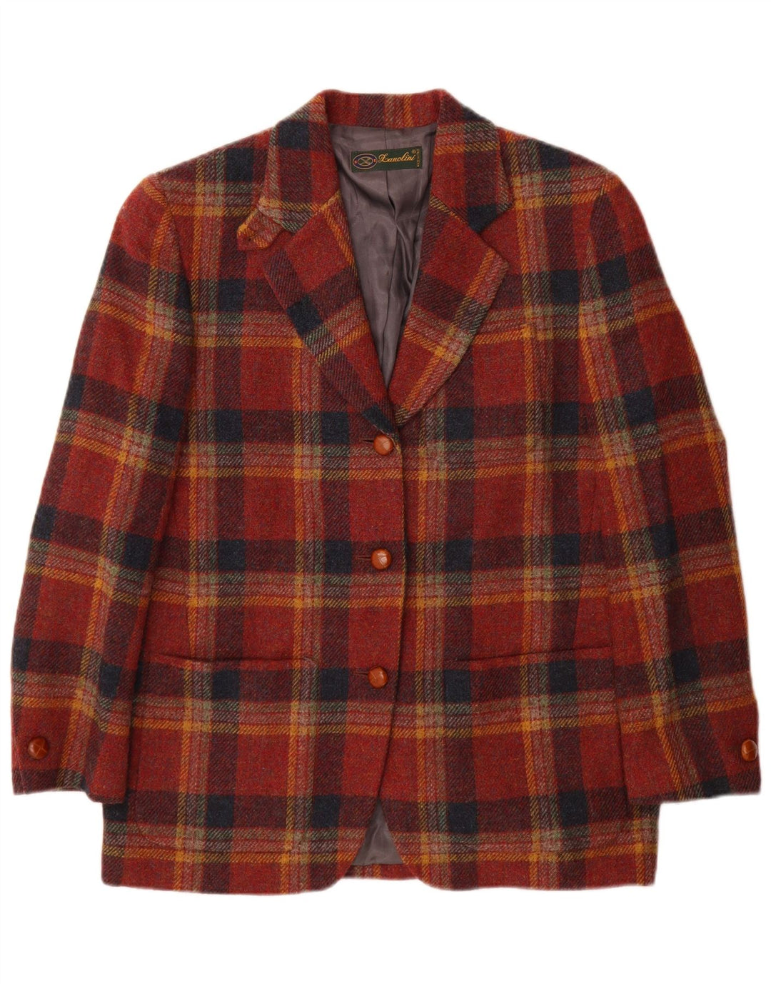 Lanolini  Womens 3 Button Blazer Jacket IT 42 Medium Brown Check Wool