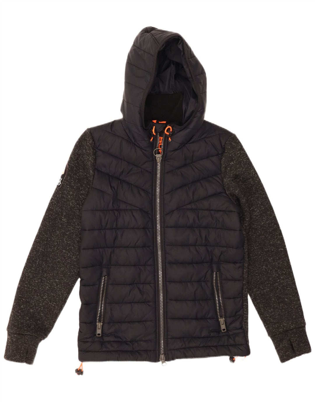SUPERDRY Mens Hooded Padded Jacket UK 38 Medium Black Colourblock Nylon