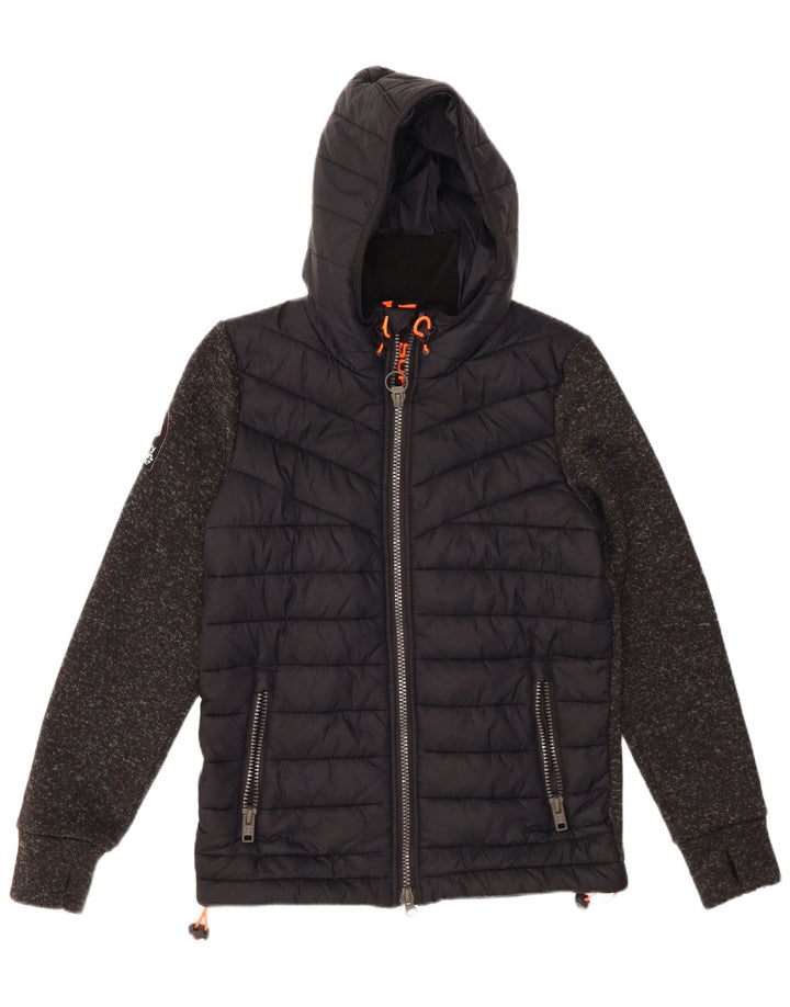 SUPERDRY Mens Hooded Padded Jacket UK 38 Medium Black Colourblock Nylon
