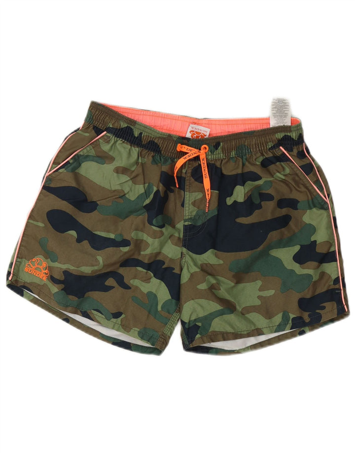 Sundek Boys Swimming Shorts 15-16 Years Khaki Camouflage Polyester