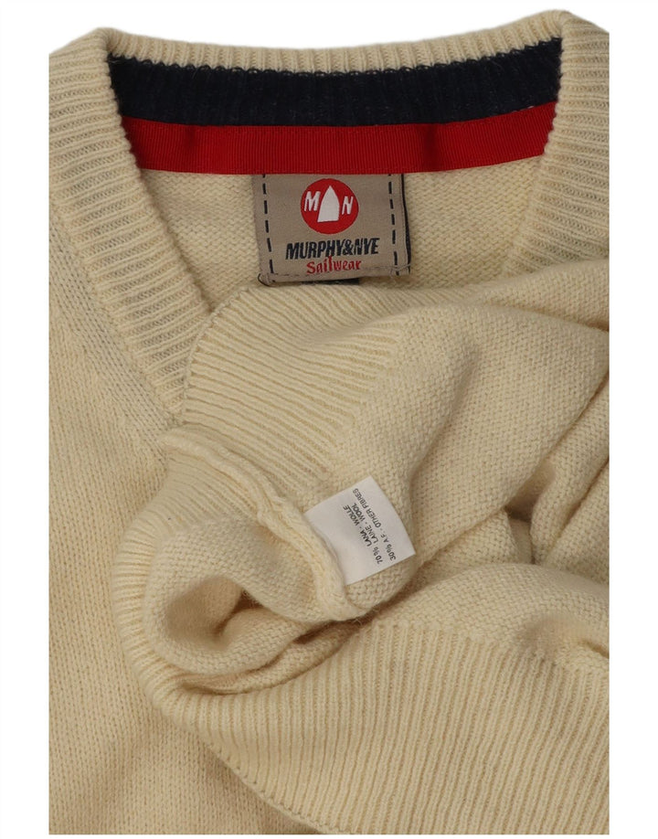 Murphy & Nye Mens Sailwear V-Neck Jumper Sweater Large Off White Wool