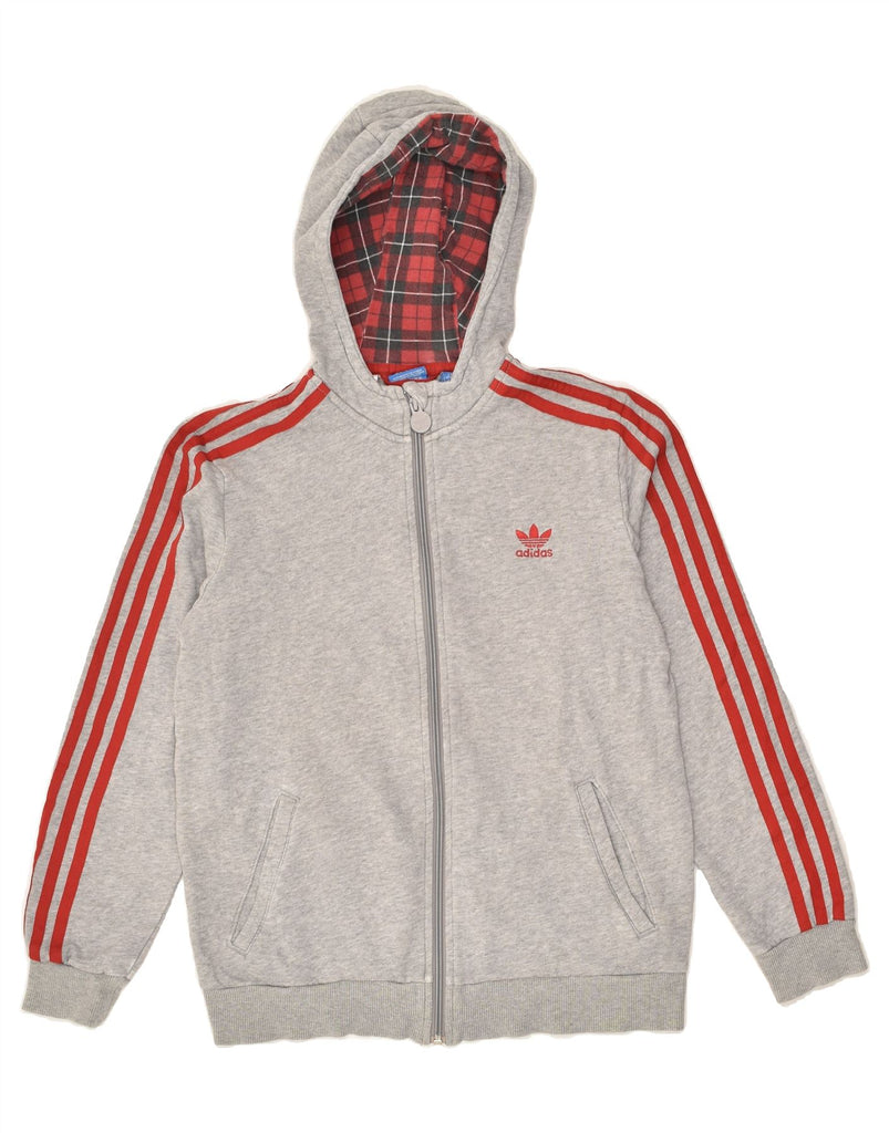 ADIDAS Boys Zip Hoodie Sweater 13-14 Years Grey Cotton | Vintage Adidas | Thrift | Second-Hand Adidas | Used Clothing | Messina Hembry 