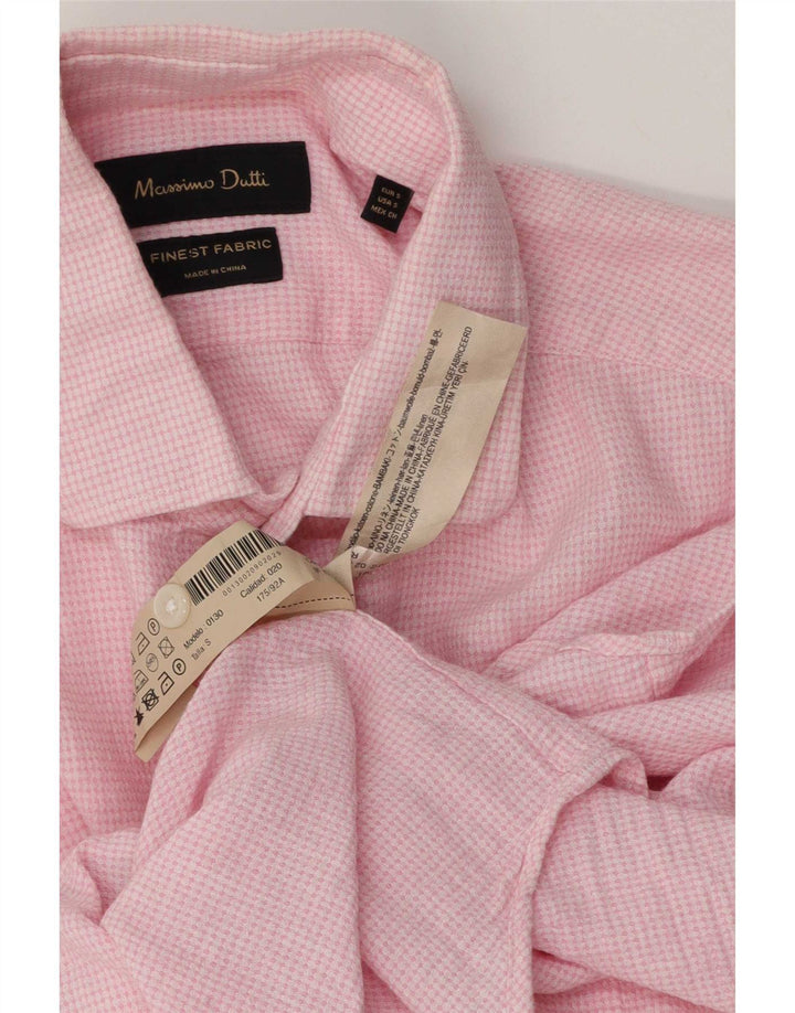 Massimo Dutti Mens Shirt Small Pink Check Cotton