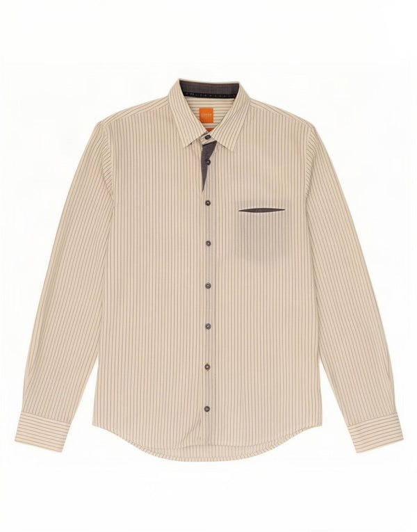 Hugo Boss Womens Slim Fit Shirt Medium White Pinstripe Cotton