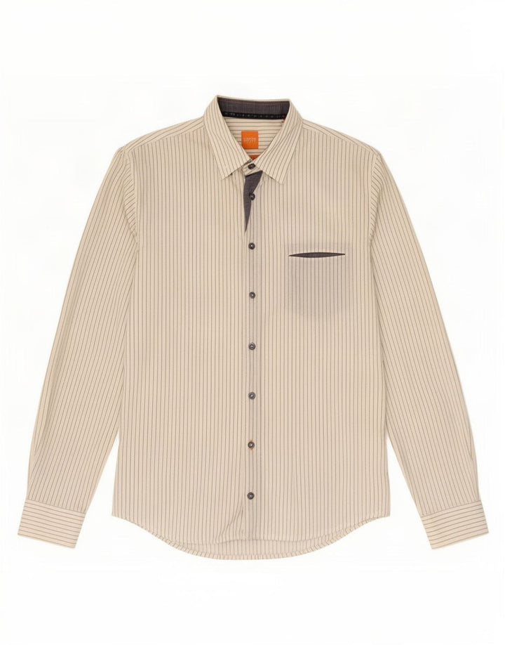 Hugo Boss Womens Slim Fit Shirt Medium White Pinstripe Cotton