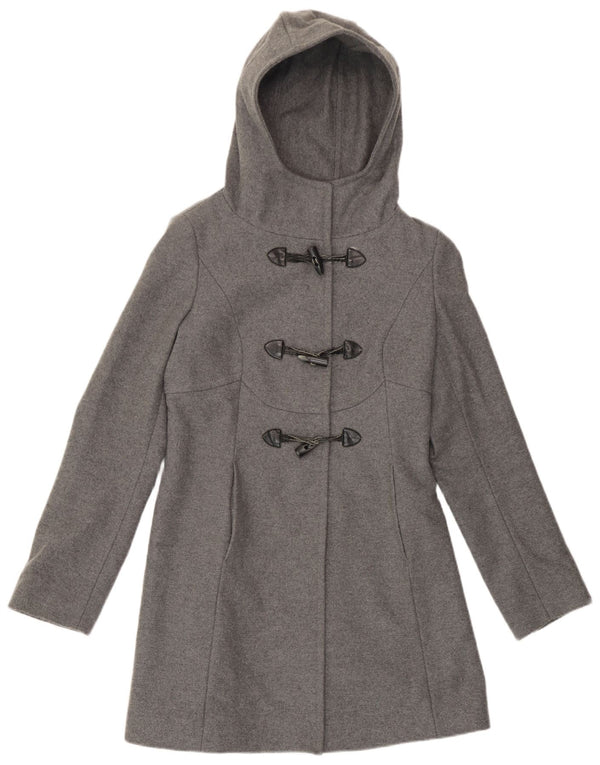 Benetton Womens Hooded Duffle Coat IT 40 Small Grey Wool