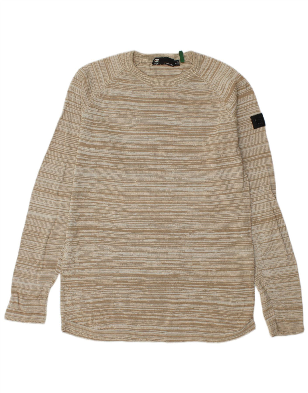 G-Star Mens Crew Neck Jumper Sweater Small Beige Striped Cotton