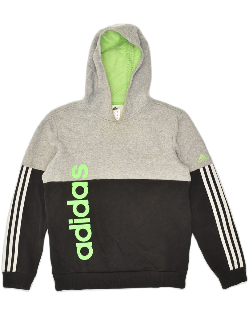 ADIDAS Boys Loose Fit Graphic Hoodie Jumper 13-14 Years Grey Colourblock | Vintage Adidas | Thrift | Second-Hand Adidas | Used Clothing | Messina Hembry 