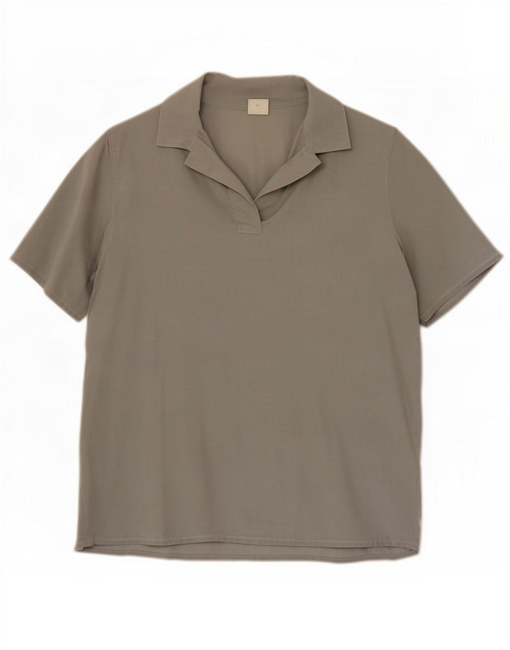 Andrea Mare Womens Polo Shirt IT 48 XL Grey Silk