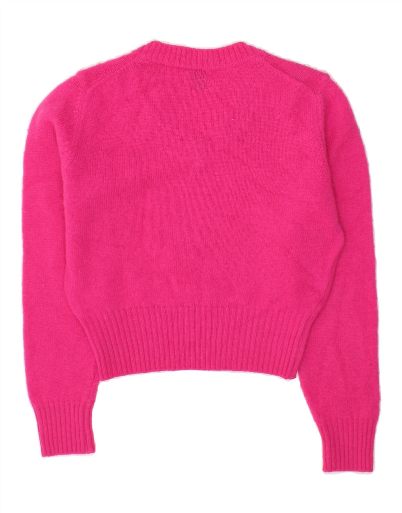 BENETTON Womens Crop V-Neck Jumper Sweater UK 10 Small Pink Virgin Wool Vintage Benetton and Second-Hand Benetton from Messina Hembry 