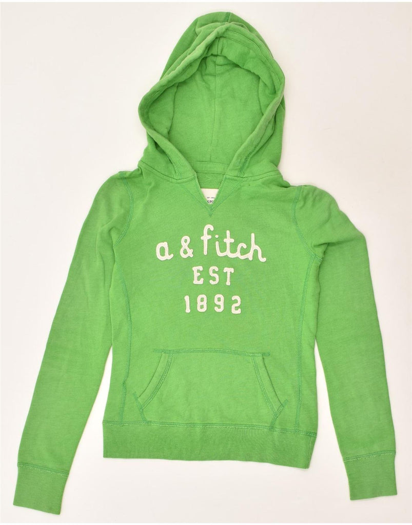 ABERCROMBIE & FITCH Girls Graphic Hoodie Jumper 12-13 Years Large Green | Vintage Abercrombie & Fitch | Thrift | Second-Hand Abercrombie & Fitch | Used Clothing | Messina Hembry 