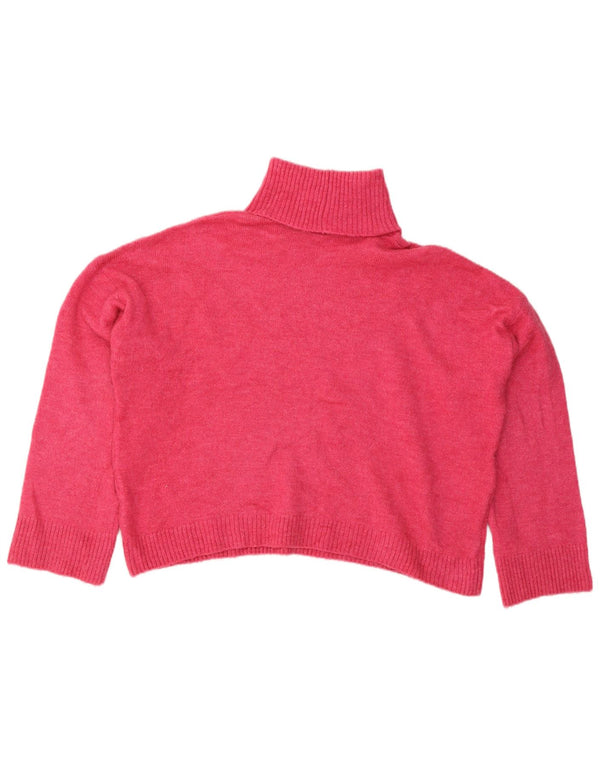 Zara Womens Crop Oversized Roll Neck Jumper Sweater UK 14 Medium Pink