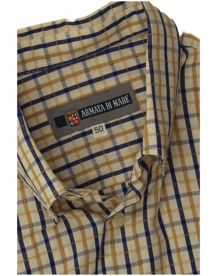 Armata Di Mare Mens Short Sleeve Shirt IT 50 Medium Blue Check Cotton