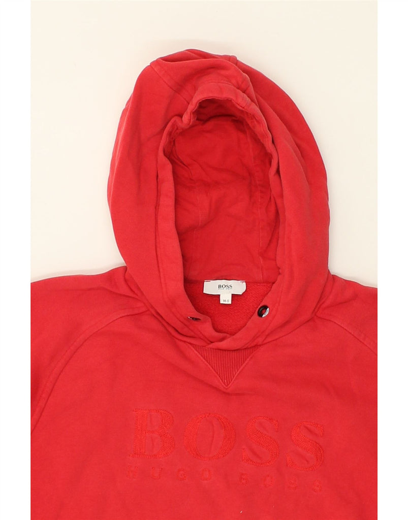 HUGO BOSS Girls Graphic Hoodie Jumper 13-14 Years Small Red Cotton | Vintage Hugo Boss | Thrift | Second-Hand Hugo Boss | Used Clothing | Messina Hembry 