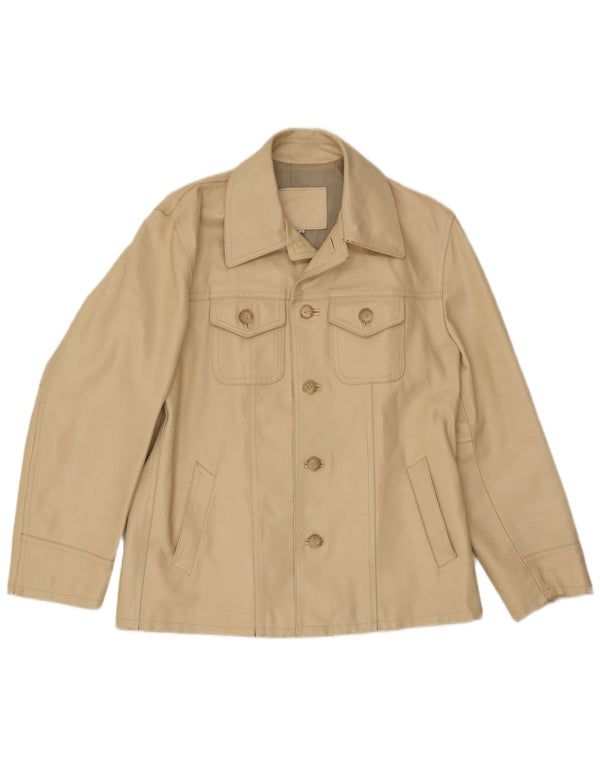 Vintage Mens Faux Leather Jacket UK 38 Medium Beige