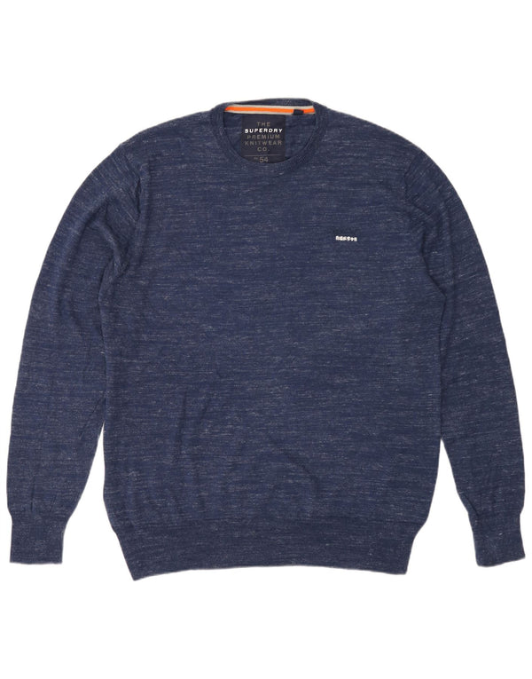 Superdry Mens Crew Neck Jumper Sweater 3XL Navy Blue Flecked Cotton