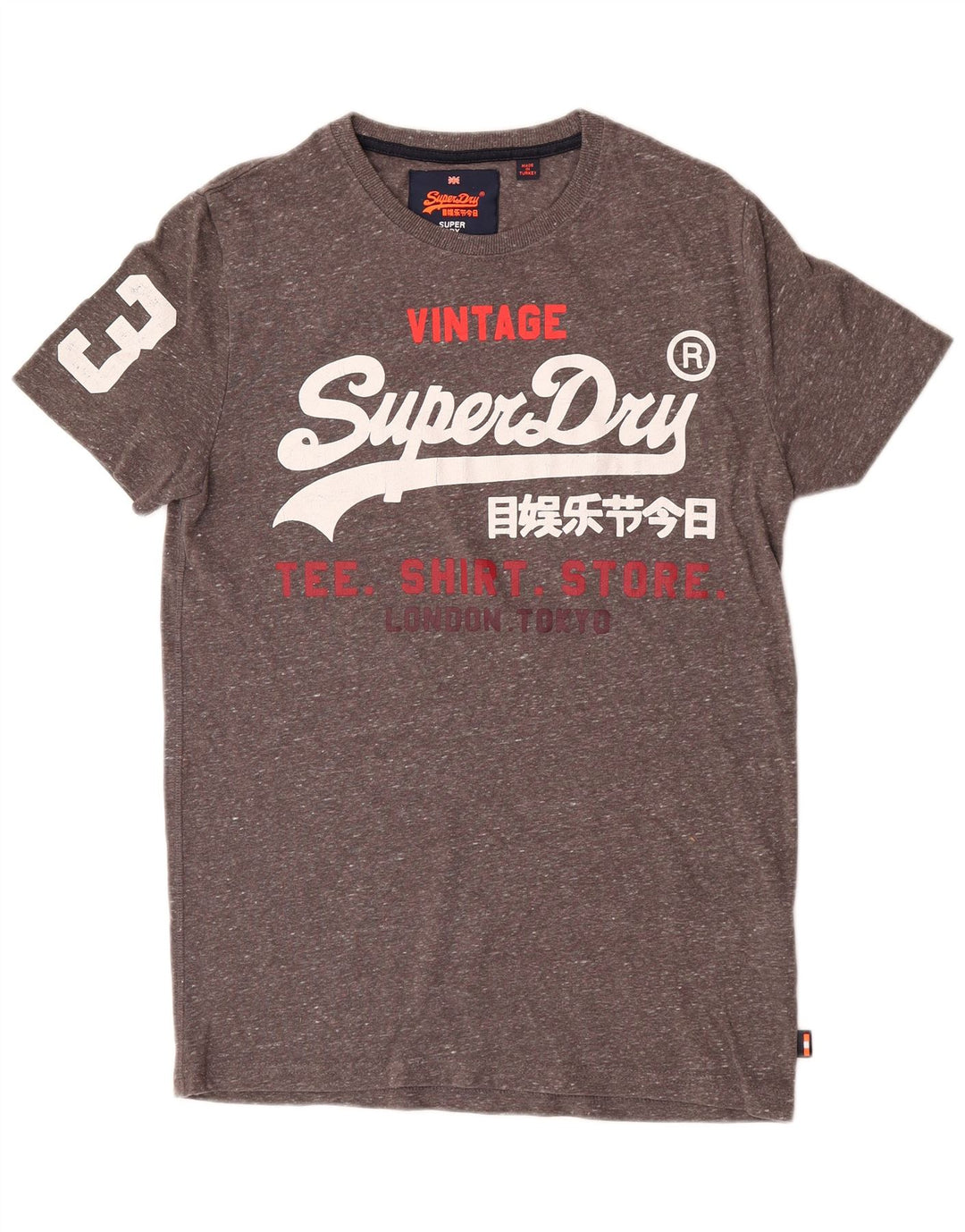 Superdry Mens Graphic T-Shirt Top Medium Grey Flecked Cotton