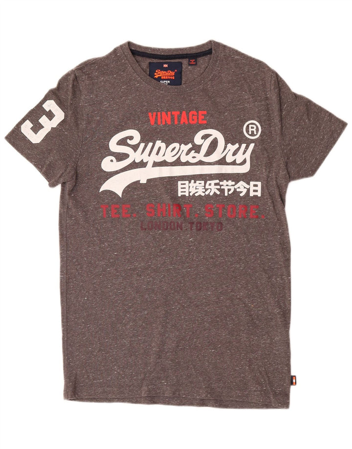 Superdry Mens Graphic T-Shirt Top Medium Grey Flecked Cotton