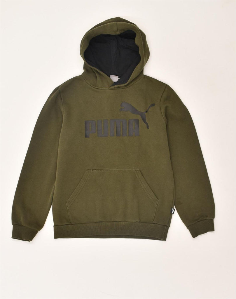 PUMA Boys Graphic Hoodie Jumper 11-12 Years Khaki Cotton | Vintage Puma | Thrift | Second-Hand Puma | Used Clothing | Messina Hembry 