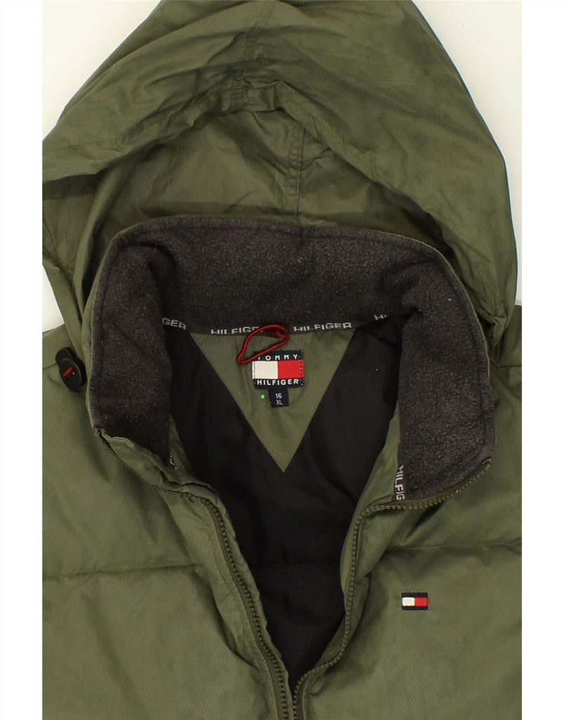 TOMMY HILFIGER Boys Hooded Padded Jacket 15-16 Years XL Green Nylon | Vintage Tommy Hilfiger | Thrift | Second-Hand Tommy Hilfiger | Used Clothing | Messina Hembry 