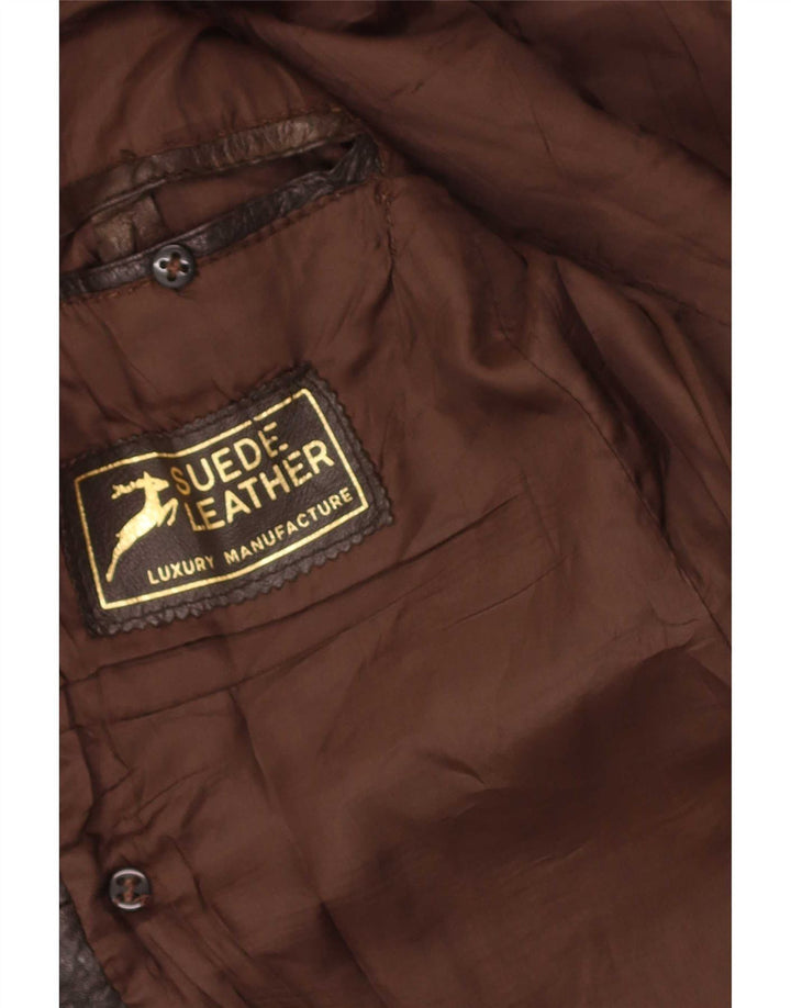 Vintage Mens Double Breasted Leather Coat UK 36 Small Brown
