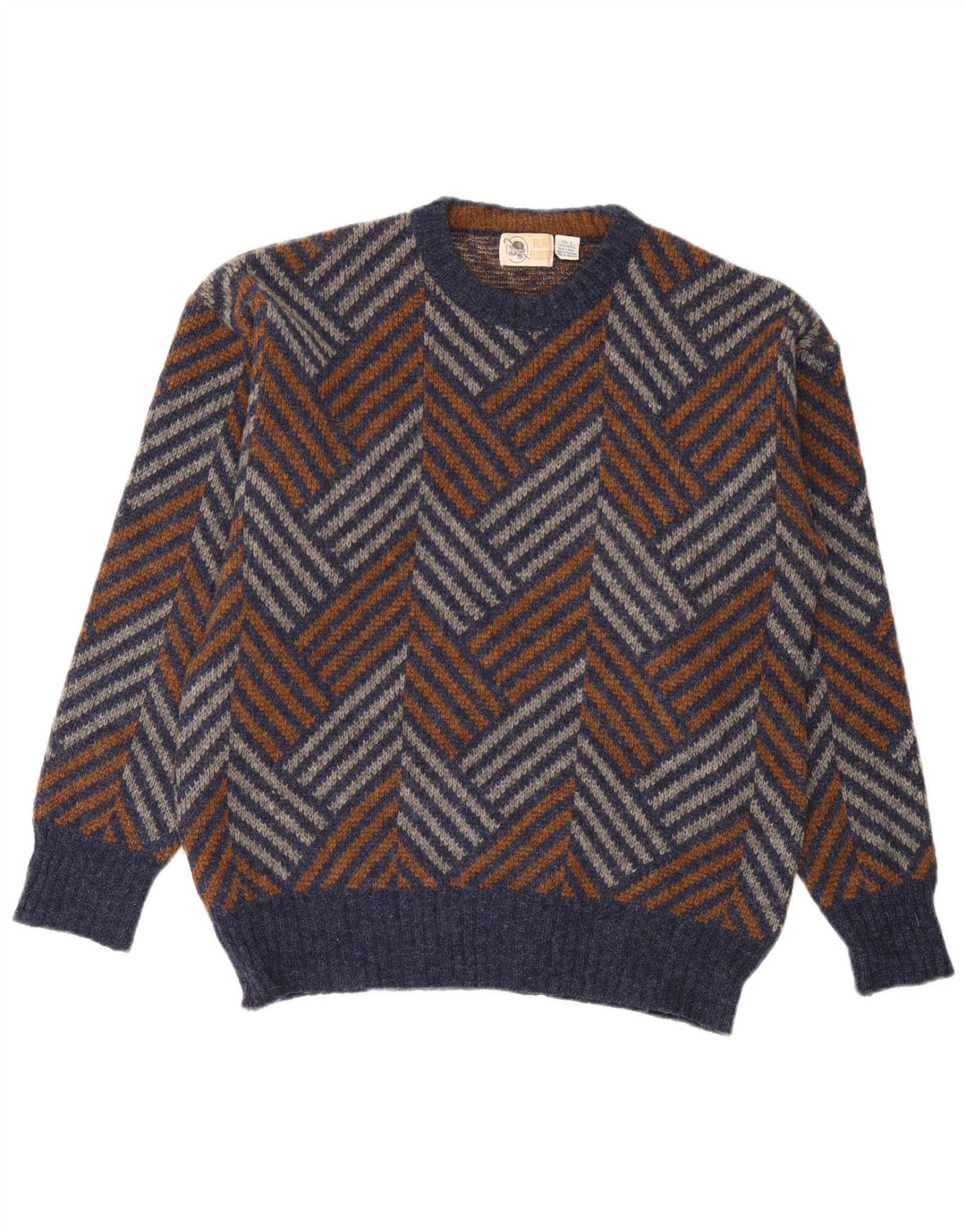 Vintage Mens Crew Neck Jumper Sweater Large Multicoloured Chevron Wool
