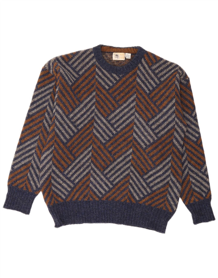 Vintage Mens Crew Neck Jumper Sweater Large Multicoloured Chevron Wool