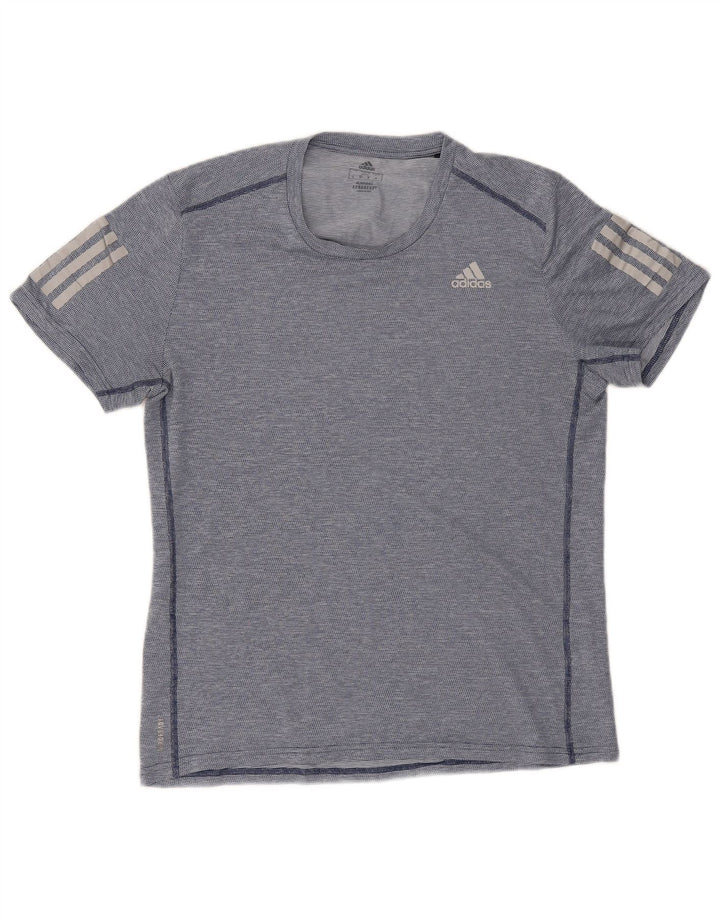 Adidas Mens Aeroready T-Shirt Top Medium Navy Blue Striped Polyester