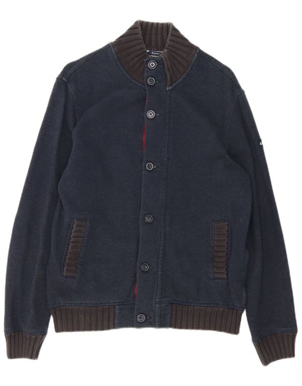 Armani Jeans Mens Cardigan Sweater Large Navy Blue Cotton