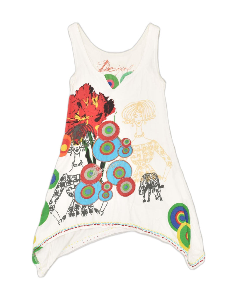 DESIGUAL Girls Graphic Tunic Top 7-8 Years Small White Cotton | Vintage Desigual | Thrift | Second-Hand Desigual | Used Clothing | Messina Hembry 