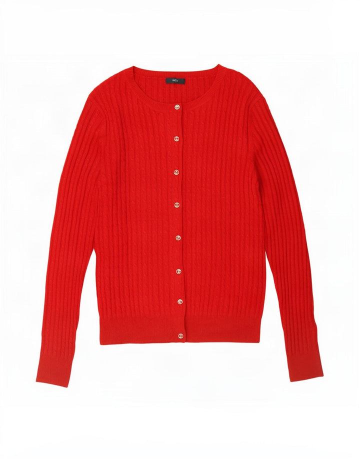 M&Co Womens Cardigan Sweater UK 14 Medium Red Acrylic
